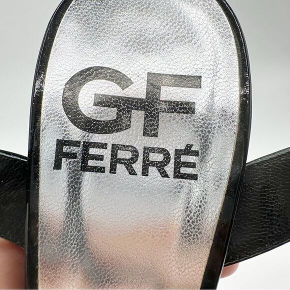 Gianfranco Ferre Black/White Striped Patent‎ Leather Heeled Sandals Sz 40 - Picture 8 of 16